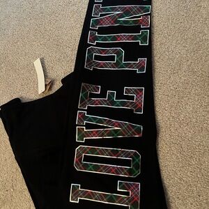 PINK Victoria's Secret Black Leggings with Plaid LOVE Print